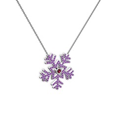 Rodolit garnet ve ametist 18 ayar beyaz altın kolye (40 cm gümüş rolo zincir)