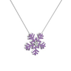 Lumi Kar Tanesi Kolye - Swarovski ve ametist 18 ayar beyaz altın kolye (40 cm gümüş rolo zincir) #111ymz0