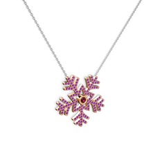Lumi Kar Tanesi Kolye - Rodolit garnet ve ametist 18 ayar rose altın kolye (40 cm beyaz altın rolo zincir) #11dys7a