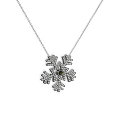 Lumi Kar Tanesi Kolye - Peridot ve pırlanta 925 ayar siyah rodyum kaplama gümüş kolye (1.012 karat, 40 cm gümüş rolo zincir) #11gpgxr