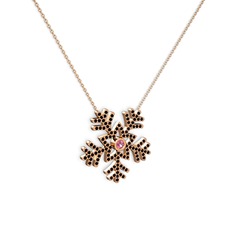 Lumi Kar Tanesi Kolye - Pembe kuvars ve siyah zirkon 18 ayar rose altın kolye (40 cm rose altın rolo zincir) #11qn2t4