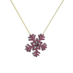 Lumi Kar Tanesi Kolye - Rodolit garnet 925 ayar siyah rodyum kaplama gümüş kolye (40 cm altın rolo zincir) #124748c