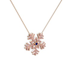 Lab safir ve pembe kuvars 8 ayar rose altın kolye (40 cm gümüş rolo zincir)
