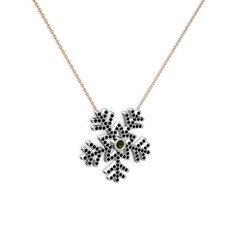 Lumi Kar Tanesi Kolye - Peridot ve siyah zirkon 14 ayar beyaz altın kolye (40 cm rose altın rolo zincir) #12tb8ig