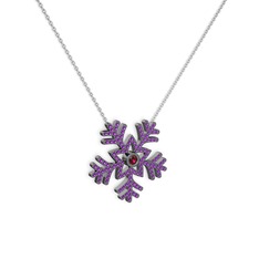Rodolit garnet ve ametist 925 ayar siyah rodyum kaplama gümüş kolye (40 cm beyaz altın rolo zincir)