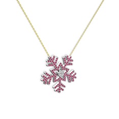 Pırlanta ve rodolit garnet 925 ayar gümüş kolye (0.11 karat, 40 cm altın rolo zincir)