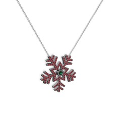 Lumi Kar Tanesi Kolye - Yeşil kuvars ve garnet 925 ayar siyah rodyum kaplama gümüş kolye (40 cm beyaz altın rolo zincir) #1355k84
