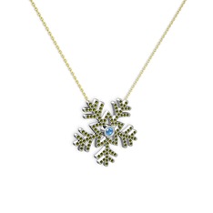 Akuamarin ve peridot 925 ayar gümüş kolye (40 cm altın rolo zincir)