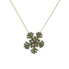 Lumi Kar Tanesi Kolye - Dumanlı kuvars ve peridot 925 ayar siyah rodyum kaplama gümüş kolye (40 cm altın rolo zincir) #14mbmlp