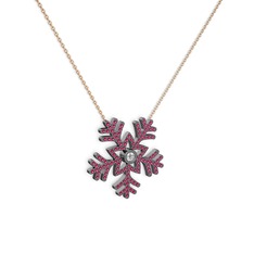 Lumi Kar Tanesi Kolye - Swarovski ve rodolit garnet 925 ayar siyah rodyum kaplama gümüş kolye (40 cm rose altın rolo zincir) #14orq90