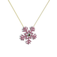 Lumi Kar Tanesi Kolye - Peridot ve rodolit garnet 8 ayar beyaz altın kolye (40 cm altın rolo zincir) #14qmlo8
