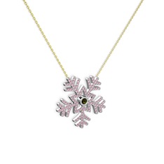 Lumi Kar Tanesi Kolye - Peridot ve pembe kuvars 925 ayar gümüş kolye (40 cm altın rolo zincir) #15hesvq