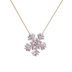 Pembe kuvars 8 ayar beyaz altın kolye (40 cm rose altın rolo zincir)
