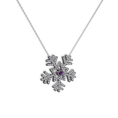 Lumi Kar Tanesi Kolye - Ametist ve swarovski 925 ayar siyah rodyum kaplama gümüş kolye (40 cm gümüş rolo zincir) #16ortuf