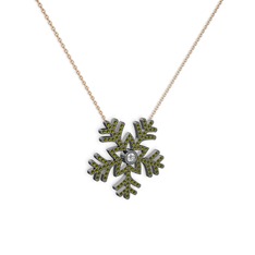 Swarovski ve peridot 925 ayar siyah rodyum kaplama gümüş kolye (40 cm rose altın rolo zincir)