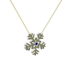 Lumi Kar Tanesi Kolye - Lab safir ve peridot 18 ayar beyaz altın kolye (40 cm altın rolo zincir) #16z1333