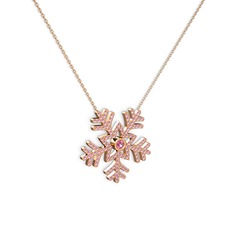 Lumi Kar Tanesi Kolye - Pembe kuvars 925 ayar rose altın kaplama gümüş kolye (40 cm rose altın rolo zincir) #1749kio