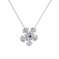 Lab safir ve beyaz zirkon 18 ayar beyaz altın kolye (40 cm beyaz altın rolo zincir)
