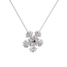 Lumi Kar Tanesi Kolye - Rodolit garnet ve swarovski 14 ayar beyaz altın kolye (40 cm beyaz altın rolo zincir) #189qmp3