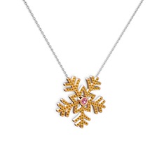 Lumi Kar Tanesi Kolye - Pembe kuvars ve sitrin 18 ayar rose altın kolye (40 cm gümüş rolo zincir) #18k06yc