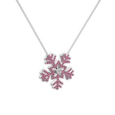 Pırlanta ve rodolit garnet 14 ayar beyaz altın kolye (0.11 karat, 40 cm beyaz altın rolo zincir)