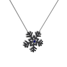 Lumi Kar Tanesi Kolye - Lab safir ve siyah zirkon 925 ayar siyah rodyum kaplama gümüş kolye (40 cm gümüş rolo zincir) #1955hr1