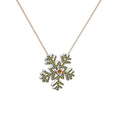 Sitrin ve peridot 14 ayar beyaz altın kolye (40 cm rose altın rolo zincir)