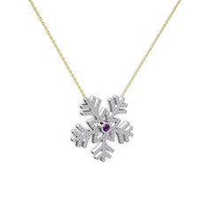 Lumi Kar Tanesi Kolye - Ametist ve swarovski 14 ayar beyaz altın kolye (40 cm altın rolo zincir) #19o271h