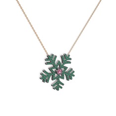 Lumi Kar Tanesi Kolye - Pembe kuvars ve yeşil kuvars 925 ayar siyah rodyum kaplama gümüş kolye (40 cm rose altın rolo zincir) #19tde7g
