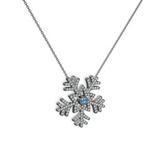 Lumi Kar Tanesi Kolye - Akuamarin ve swarovski 925 ayar siyah rodyum kaplama gümüş kolye (40 cm gümüş rolo zincir) #19xxsmy