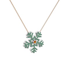 Lumi Kar Tanesi Kolye - Sitrin ve yeşil kuvars 8 ayar beyaz altın kolye (40 cm gümüş rolo zincir) #1a56exx