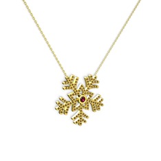 Lumi Kar Tanesi Kolye - Rodolit garnet ve dumanlı kuvars 14 ayar altın kolye (40 cm altın rolo zincir) #1afehnn