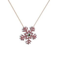 Lumi Kar Tanesi Kolye - Peridot ve garnet 18 ayar beyaz altın kolye (40 cm rose altın rolo zincir) #1am5023