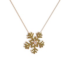 Pırlanta ve peridot 14 ayar rose altın kolye (0.11 karat, 40 cm gümüş rolo zincir)