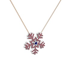 Lumi Kar Tanesi Kolye - Lab safir ve garnet 18 ayar beyaz altın kolye (40 cm rose altın rolo zincir) #1axr1at