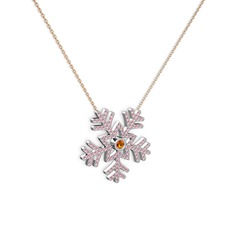 Sitrin ve pembe kuvars 14 ayar beyaz altın kolye (40 cm rose altın rolo zincir)