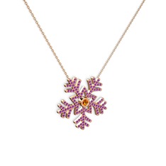 Lumi Kar Tanesi Kolye - Sitrin ve ametist 8 ayar rose altın kolye (40 cm rose altın rolo zincir) #1bc6d76