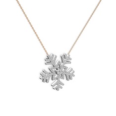 Lumi Kar Tanesi Kolye - Pırlanta ve swarovski 8 ayar beyaz altın kolye (0.11 karat, 40 cm rose altın rolo zincir) #1bg2l5k