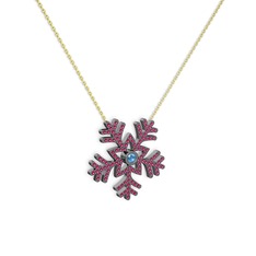 Lumi Kar Tanesi Kolye - Akuamarin ve rodolit garnet 925 ayar siyah rodyum kaplama gümüş kolye (40 cm altın rolo zincir) #1bij030