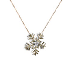 Lumi Kar Tanesi Kolye - Swarovski ve dumanlı kuvars 925 ayar gümüş kolye (40 cm rose altın rolo zincir) #1bvce4r