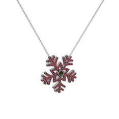 Lumi Kar Tanesi Kolye - Peridot ve garnet 925 ayar siyah rodyum kaplama gümüş kolye (40 cm beyaz altın rolo zincir) #1byqkxt