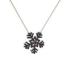 Lumi Kar Tanesi Kolye - Rodolit garnet ve siyah zirkon 925 ayar siyah rodyum kaplama gümüş kolye (40 cm gümüş rolo zincir) #1d0x870