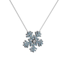 Lumi Kar Tanesi Kolye - Swarovski ve akuamarin 925 ayar siyah rodyum kaplama gümüş kolye (40 cm beyaz altın rolo zincir) #1dvmzb0