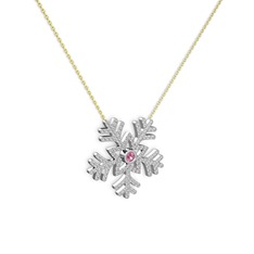 Pembe kuvars ve swarovski 925 ayar gümüş kolye (40 cm altın rolo zincir)
