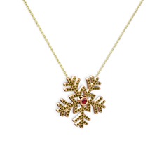Lumi Kar Tanesi Kolye - Garnet ve peridot 8 ayar rose altın kolye (40 cm altın rolo zincir) #1ege469