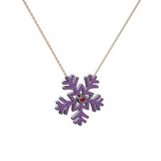 Lumi Kar Tanesi Kolye - Garnet ve ametist 925 ayar siyah rodyum kaplama gümüş kolye (40 cm rose altın rolo zincir) #1emxxaf