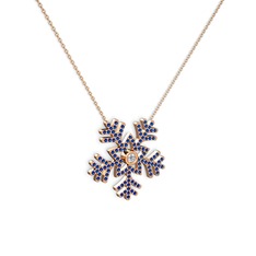 Pırlanta ve lab safir 925 ayar rose altın kaplama gümüş kolye (0.11 karat, 40 cm rose altın rolo zincir)
