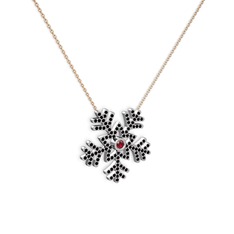 Lumi Kar Tanesi Kolye - Garnet ve siyah zirkon 14 ayar beyaz altın kolye (40 cm rose altın rolo zincir) #1epbnsl