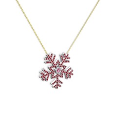 Lumi Kar Tanesi Kolye - Pembe kuvars ve garnet 18 ayar beyaz altın kolye (40 cm altın rolo zincir) #1f5mu4l