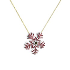 Lumi Kar Tanesi Kolye - Peridot ve garnet 14 ayar beyaz altın kolye (40 cm altın rolo zincir) #1f9hxml